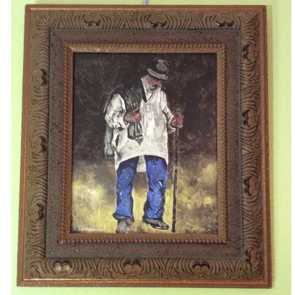 Manet Ragpicker Antique Replica Painted Enamel on Board Signed SJ Hoffman